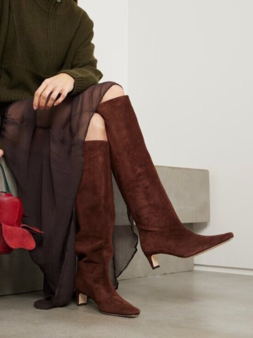 Staud Wally Suede Chocolate High Knee Boots